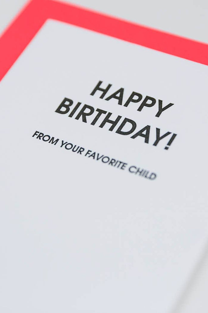 Birthday card with 'Happy Birthday! From your favorite child' text on a white background