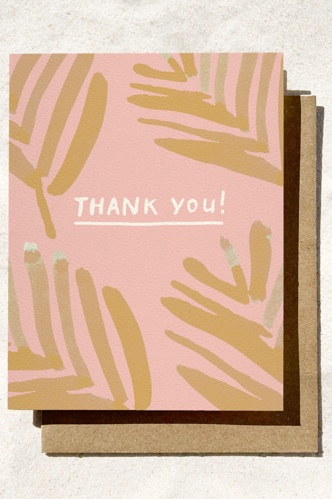 Card with gold leaf pattern and 'THANK YOU!' text on a pink background
