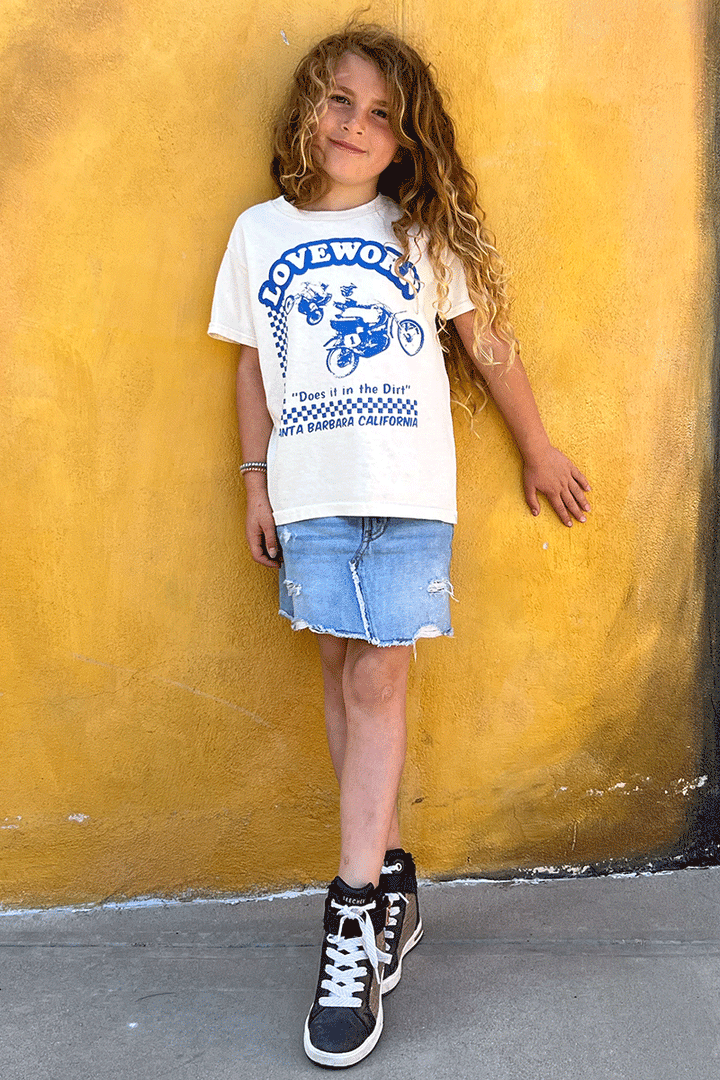 Youth Moto Tee Natural/Blue